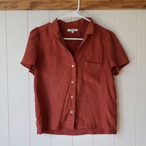 Madewell 100% Silk Camp Button-Up Puff Sleeve Shirt Size S